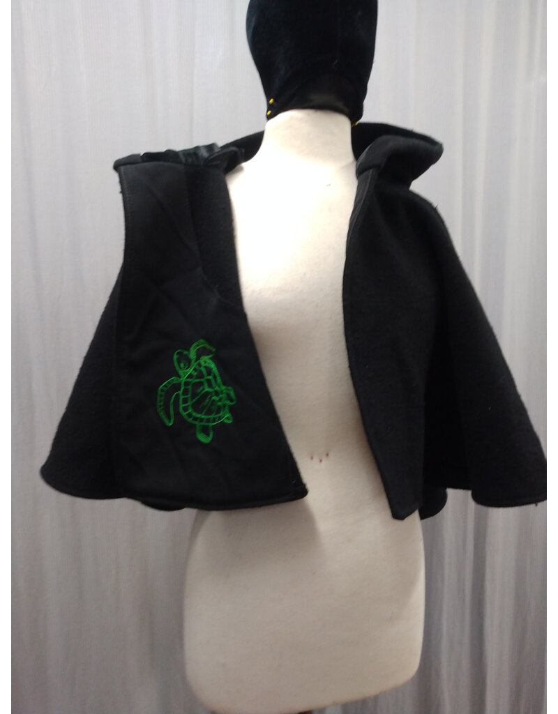 Cloakmakers.com 5607-Washable All Wool Black Cloak w/ Black Hood Lining & Pockets and Turtle Embroidery!