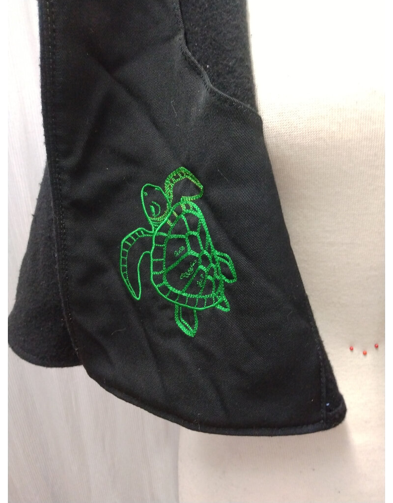 Cloakmakers.com 5607-Washable All Wool Black Cloak w/ Black Hood Lining & Pockets and Turtle Embroidery!