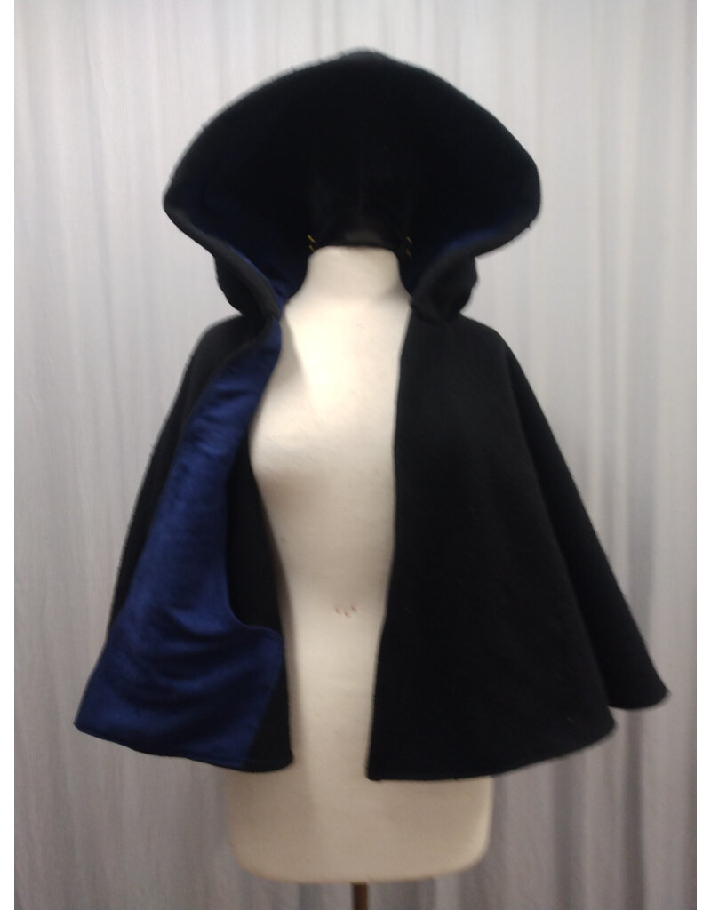 Cloakmakers.com 5608-Washable All Wool Black Cloak w/ Blue Moleskin Hood Lining & Pockets