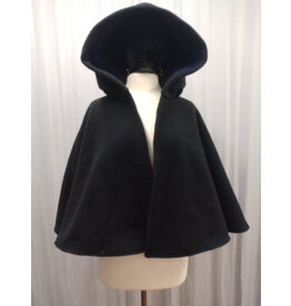 Cloakmakers.com 5608-Washable All Wool Black Cloak w/ Blue Moleskin Hood Lining & Pockets