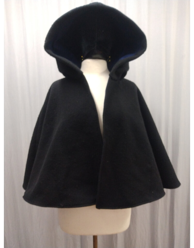 Cloakmakers.com 5608-Washable All Wool Black Cloak w/ Blue Moleskin Hood Lining & Pockets
