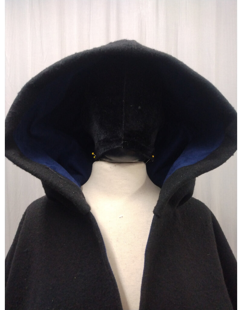 Cloakmakers.com 5608-Washable All Wool Black Cloak w/ Blue Moleskin Hood Lining & Pockets
