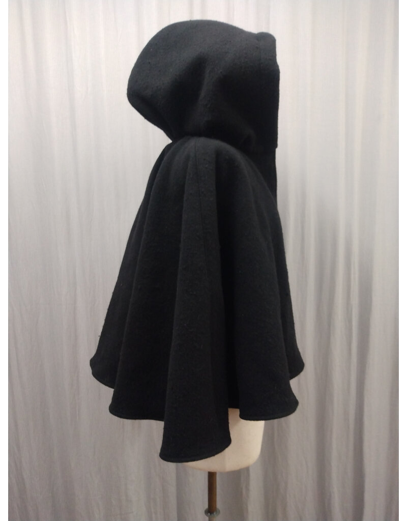 Cloakmakers.com 5608-Washable Thick Black 100% Wool Cloak w/ Blue Faux Suede Hood Lining & Pockets