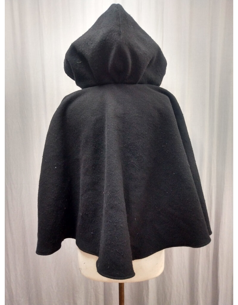 Cloakmakers.com 5608-Washable Thick Black 100% Wool Cloak w/ Blue Faux Suede Hood Lining & Pockets
