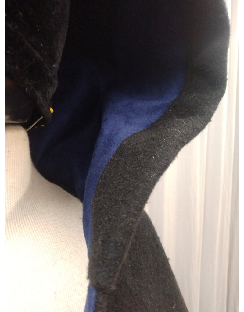 Cloakmakers.com 5608-Washable Thick Black 100% Wool Cloak w/ Blue Faux Suede Hood Lining & Pockets