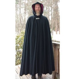 Cloakmakers.com 5609-Washable 100% Black Wool Cloak w/ Burgundy Hood Lining