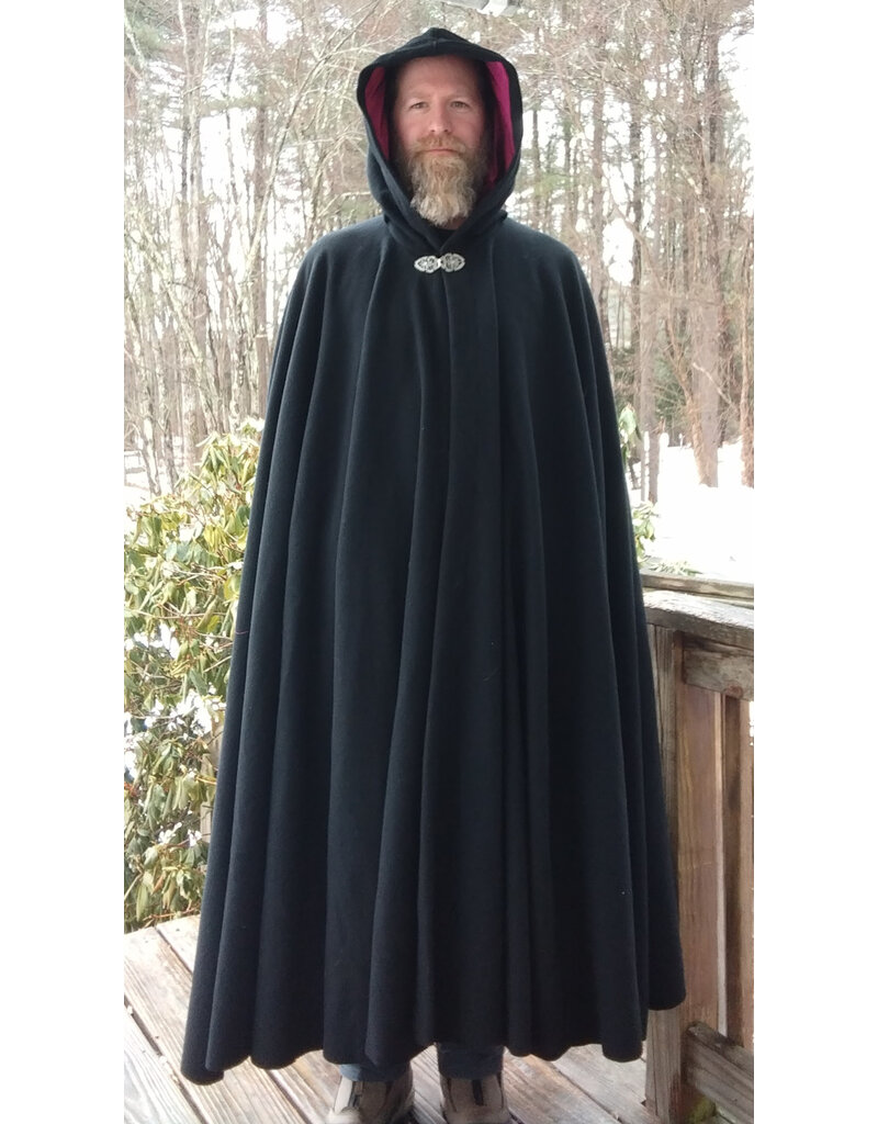 Cloakmakers.com 5609-Washable 100% Black Wool Cloak w/ Burgundy Hood Lining