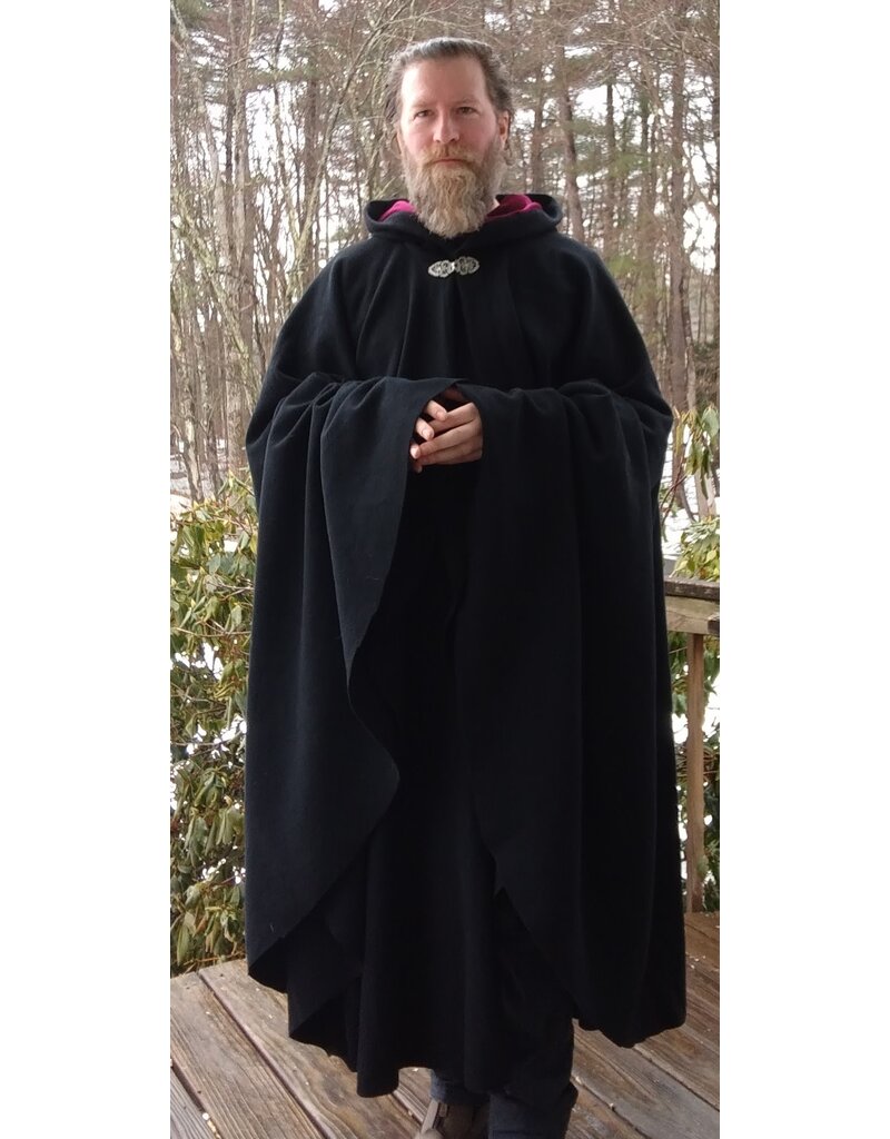Cloakmakers.com 5609-Washable 100% Black Wool Cloak w/ Burgundy Hood Lining