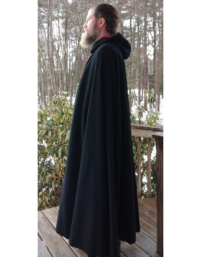 Cloakmakers.com 5609-Washable 100% Black Wool Cloak w/ Burgundy Hood Lining