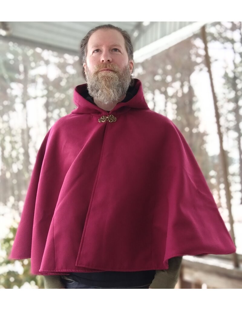 Cloakmakers.com 5610-Washable Raspberry Faux Wool Cloak w/ Black Velvet Hood Lining & Pockets