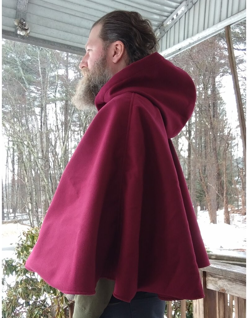 Cloakmakers.com 5610-Washable Raspberry Faux Wool Cloak w/ Black Velvet Hood Lining & Pockets