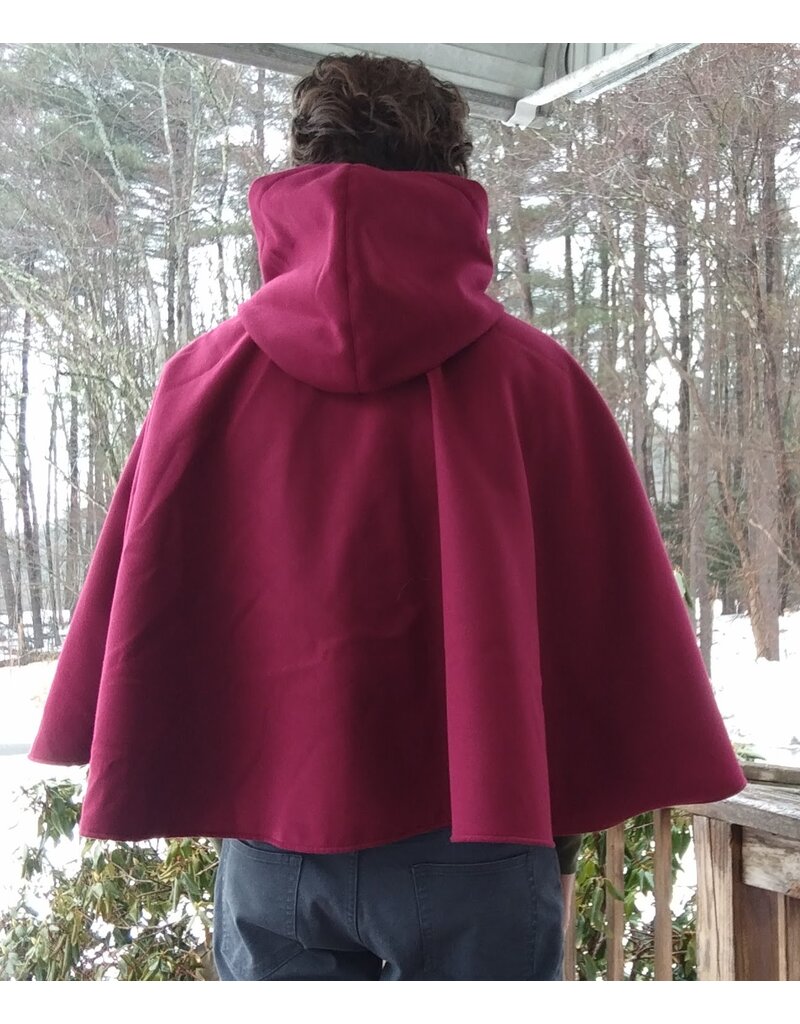 Cloakmakers.com 5610-Washable Raspberry Faux Wool Cloak w/ Black Velvet Hood Lining & Pockets