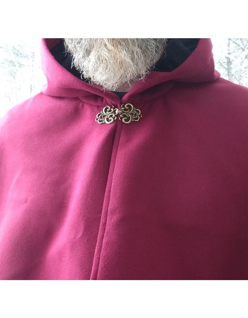 Cloakmakers.com 5610-Washable Raspberry Faux Wool Cloak w/ Black Velvet Hood Lining & Pockets