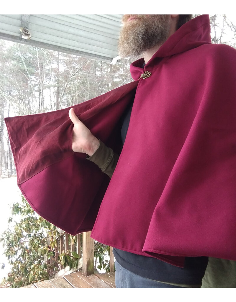 Cloakmakers.com 5610-Washable Raspberry Faux Wool Cloak w/ Black Velvet Hood Lining & Pockets