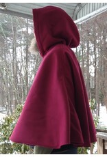 Cloakmakers.com 5610-Washable Raspberry Faux Wool Cloak w/ Black Velvet Hood Lining & Pockets