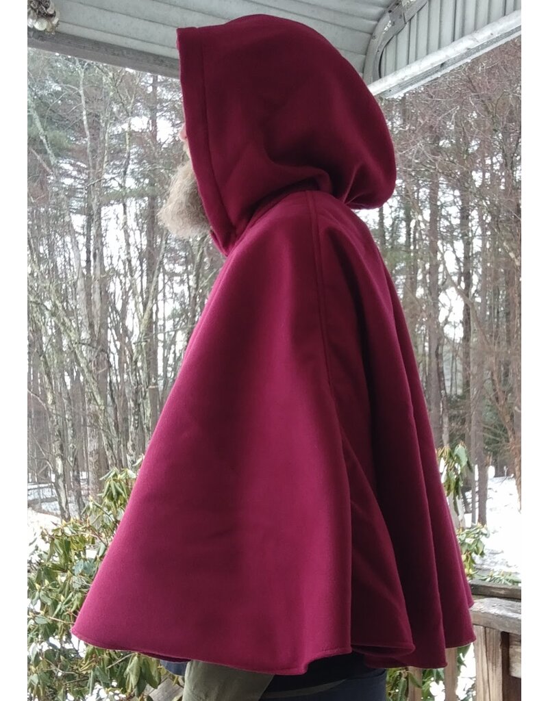 Cloakmakers.com 5610-Washable Raspberry Faux Wool Cloak w/ Black Velvet Hood Lining & Pockets