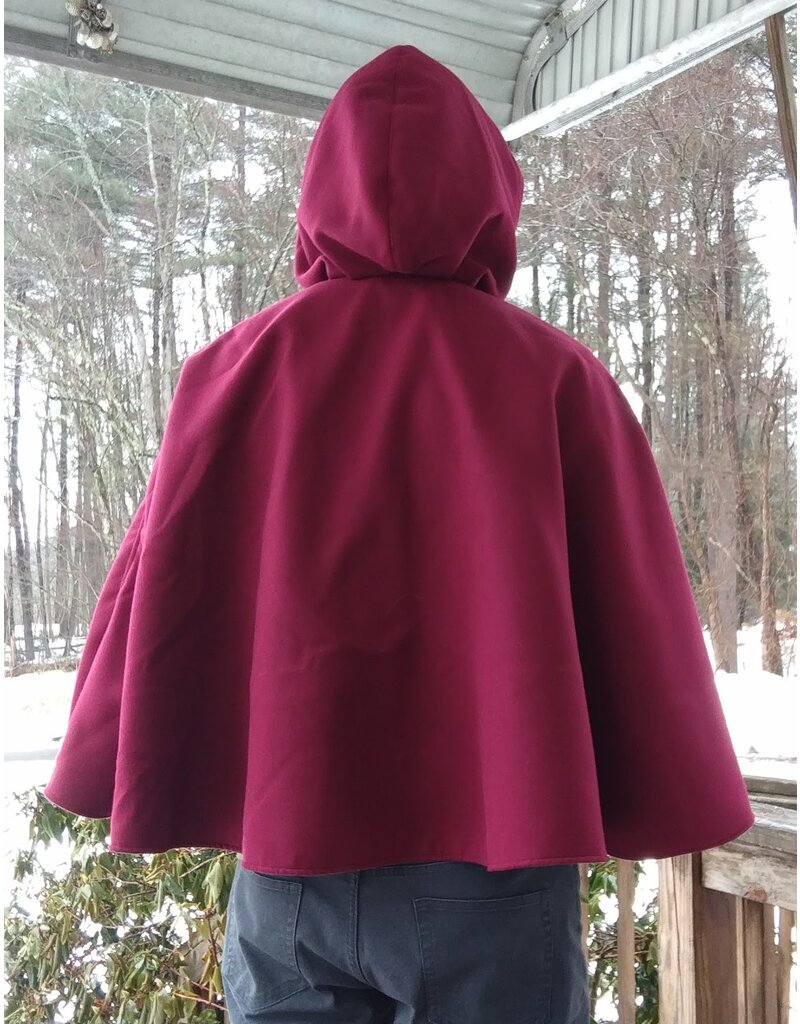 Cloakmakers.com 5610-Washable Raspberry Faux Wool Cloak w/ Black Velvet Hood Lining & Pockets