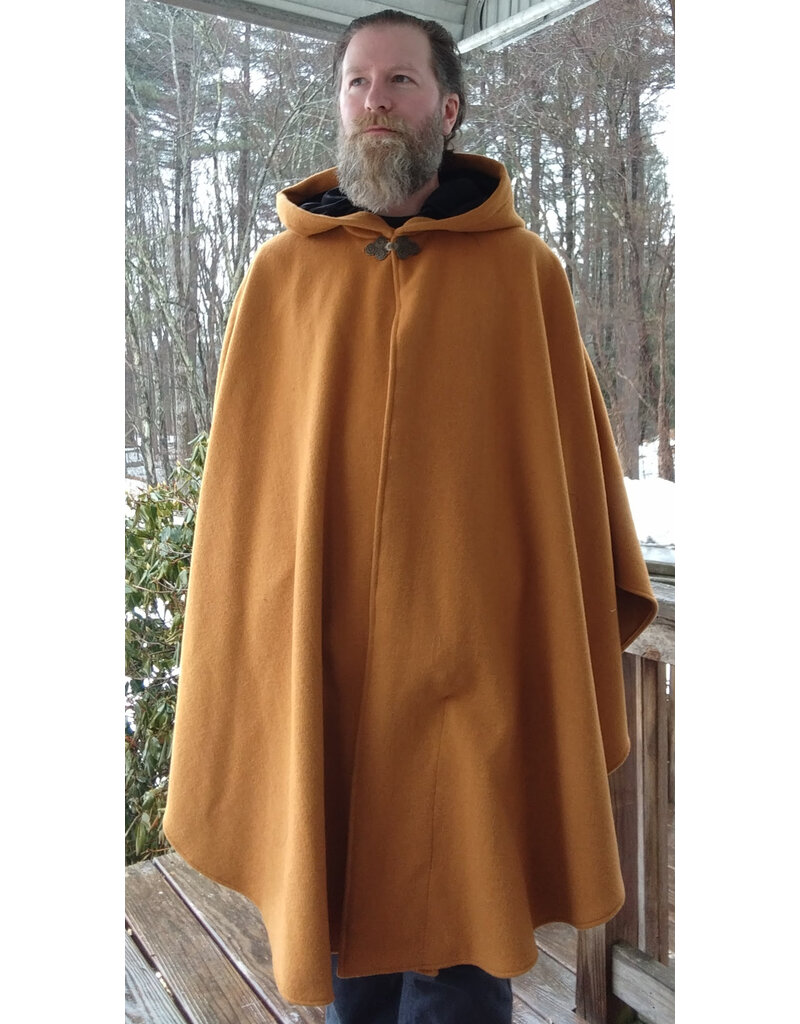 Cloakmakers.com 5611-Washable Amber Wool Blend Cloak w/ Black Velvet Hood Lining & Pale Yellow Pockets