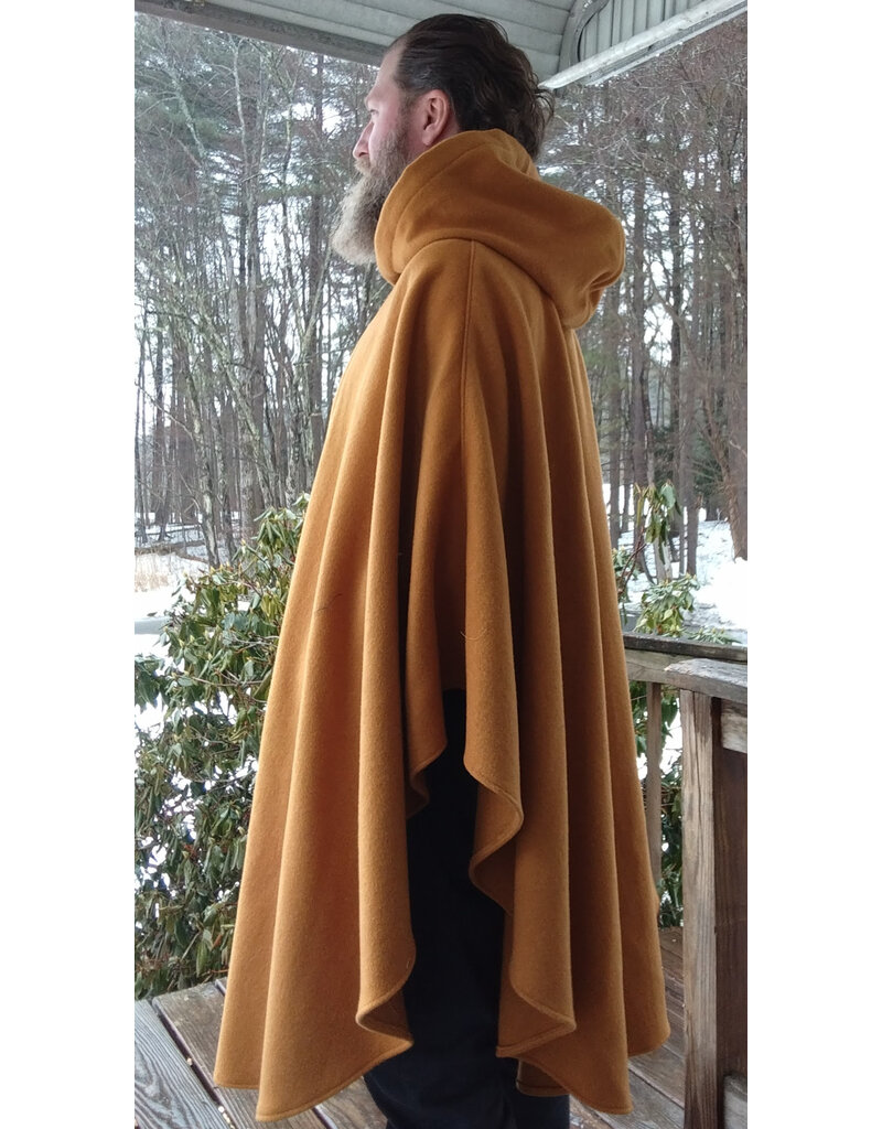 Cloakmakers.com 5611-Washable Amber Wool Blend Cloak w/ Black Velvet Hood Lining & Pale Yellow Pockets