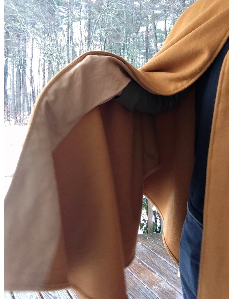 Cloakmakers.com 5611-Washable Amber Wool Blend Cloak w/ Black Velvet Hood Lining & Pale Yellow Pockets