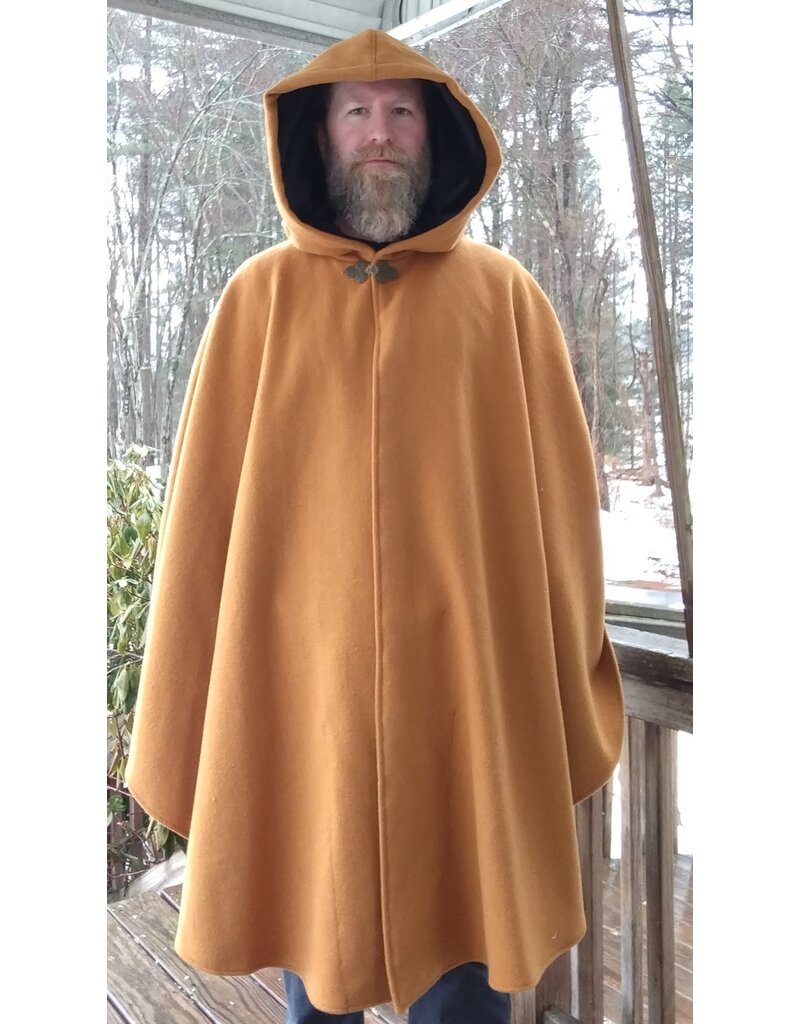 Cloakmakers.com 5611-Washable Amber Wool Blend Cloak w/ Black Velvet Hood Lining & Pale Yellow Pockets