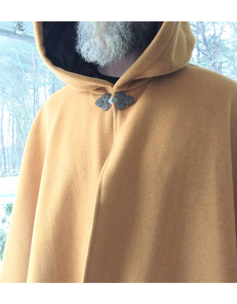 Cloakmakers.com 5611-Washable Amber Wool Blend Cloak w/ Black Velvet Hood Lining & Pale Yellow Pockets