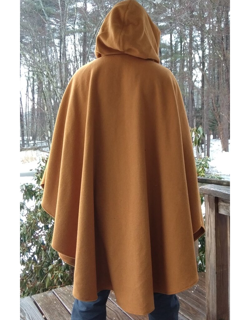 Cloakmakers.com 5611-Washable Amber Wool Blend Cloak w/ Black Velvet Hood Lining & Pale Yellow Pockets