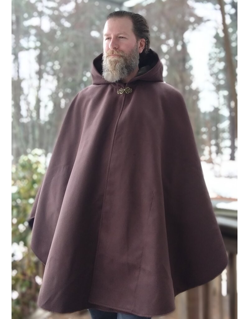 Cloakmakers.com 5614-Washable Brown Polyester Cloak w/ Olive Green Hood Lining & Pockets