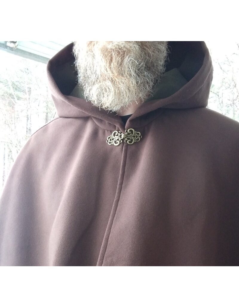 Cloakmakers.com 5614-Washable Brown Polyester Cloak w/ Olive Green Hood Lining & Pockets
