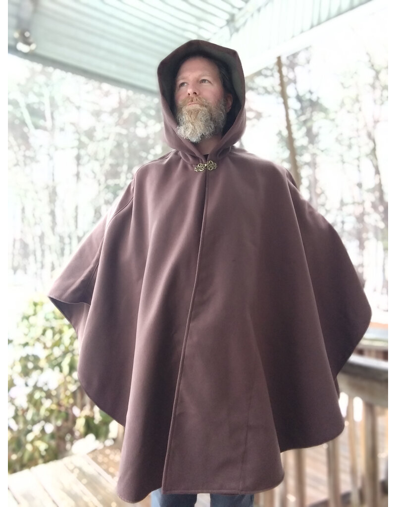 Cloakmakers.com 5614-Washable Brown Polyester Cloak w/ Olive Green Hood Lining & Pockets