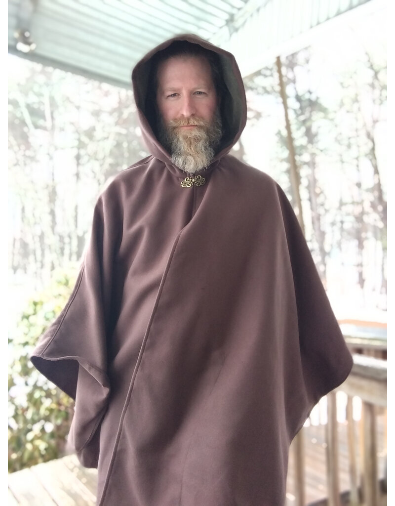Cloakmakers.com 5614-Washable Brown Polyester Cloak w/ Olive Green Hood Lining & Pockets