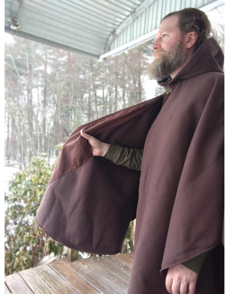Cloakmakers.com 5614-Washable Brown Polyester Cloak w/ Olive Green Hood Lining & Pockets