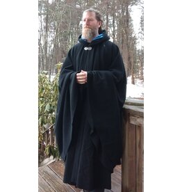 Cloakmakers.com 5615-Washable All Wool Black Cloak w/ Blue Velvet Hood Lining