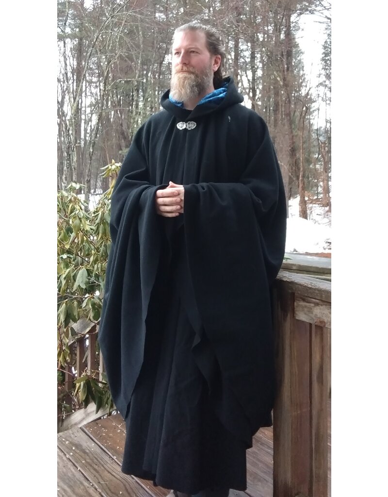Cloakmakers.com 5615-Washable Wool Black Cloak w/ Blue Velvet Hood Lining