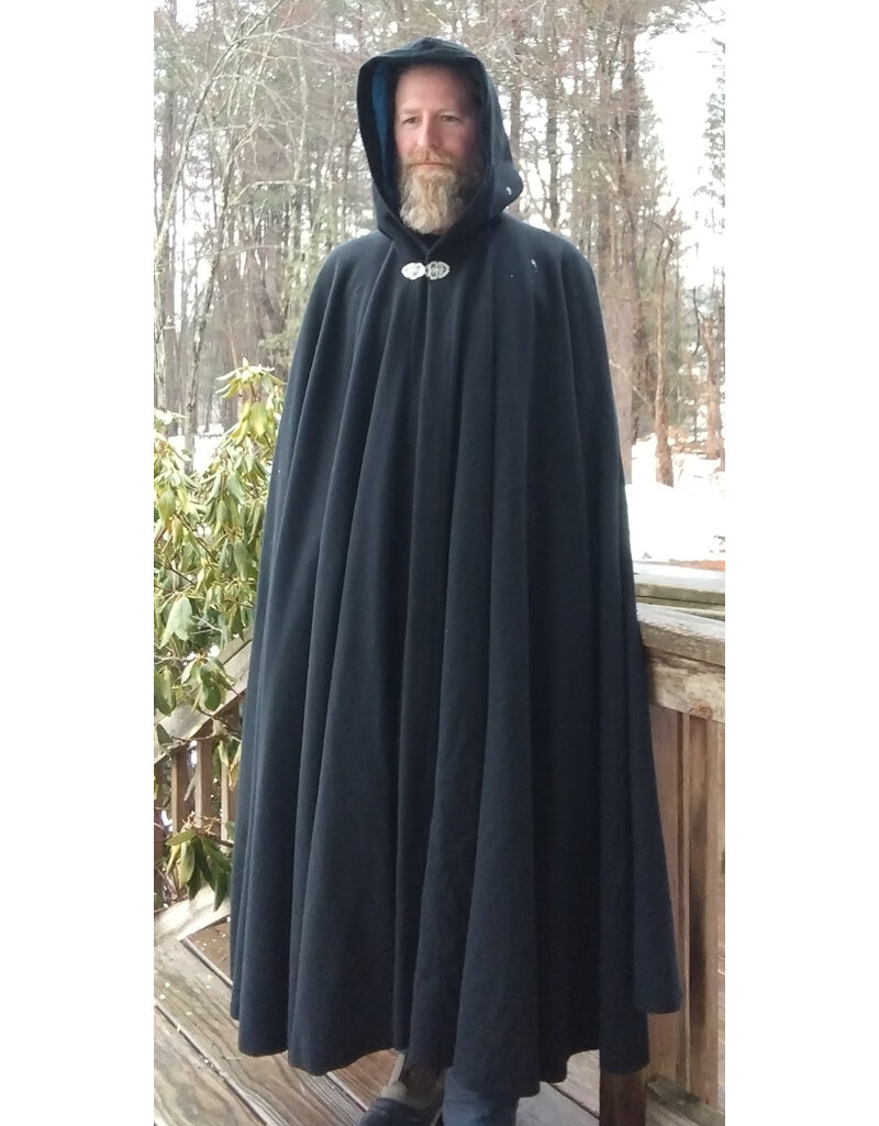 Cloakmakers.com 5615-Washable Wool Black Cloak w/ Blue Velvet Hood Lining