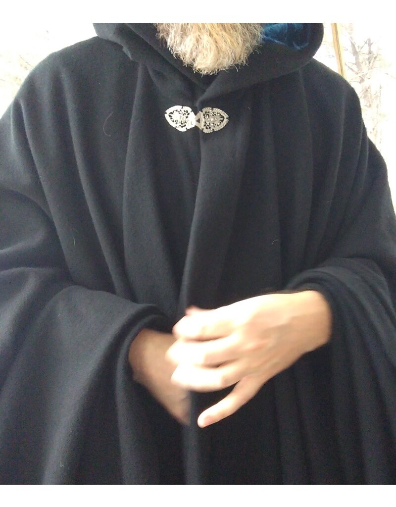Cloakmakers.com 5615-Washable Wool Black Cloak w/ Blue Velvet Hood Lining