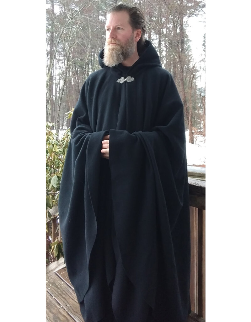 Cloakmakers.com 5617-Washable All Wool Black Cloak w/ Gray Moleskin Hood Lining