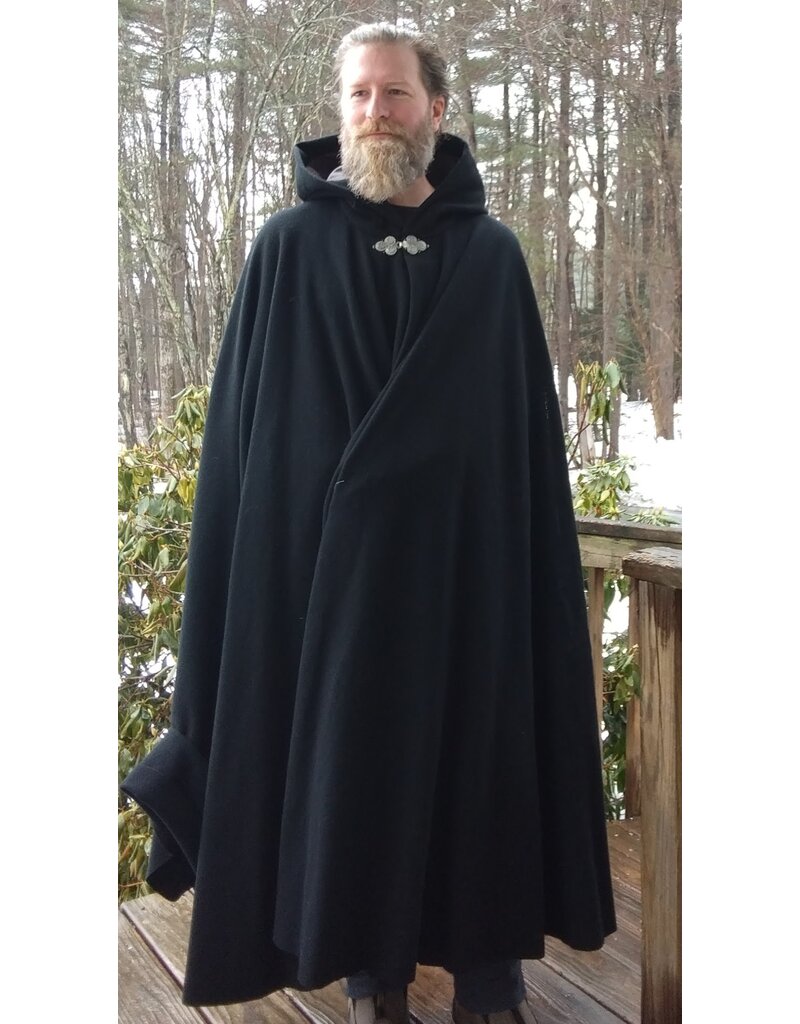Cloakmakers.com 5617-Washable All Wool Black Cloak w/ Gray Moleskin Hood Lining
