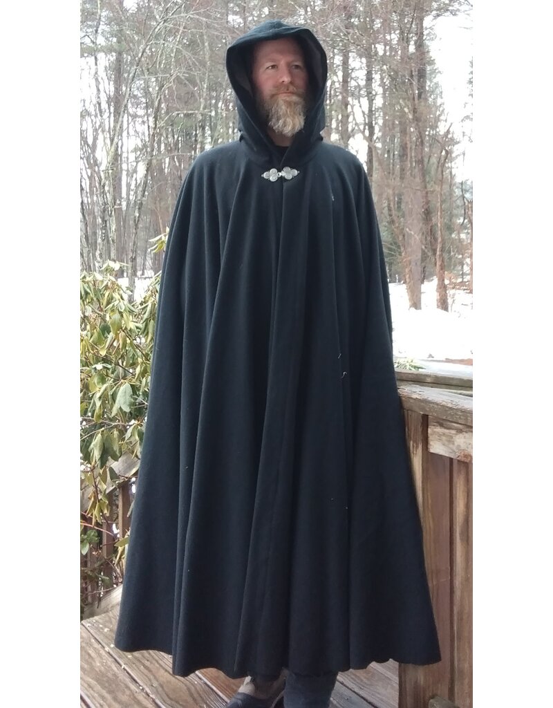 Cloakmakers.com 5617-Washable All Wool Black Cloak w/ Gray Moleskin Hood Lining