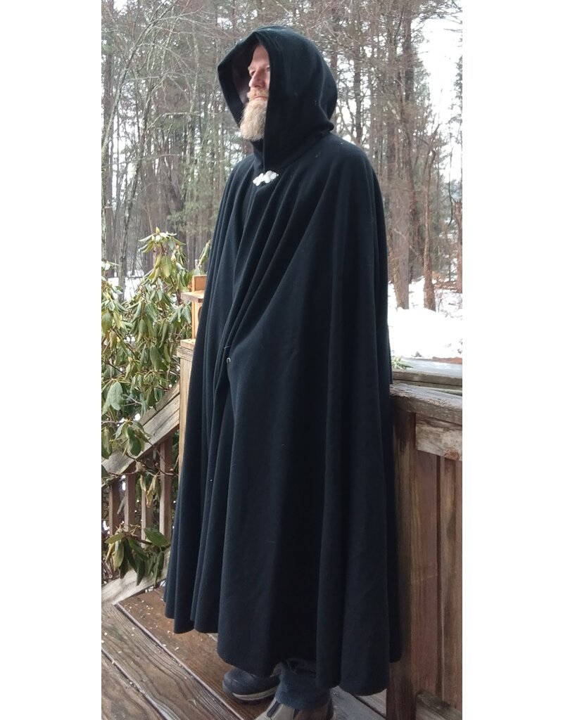 Cloakmakers.com 5617-Washable All Wool Black Cloak w/ Gray Moleskin Hood Lining