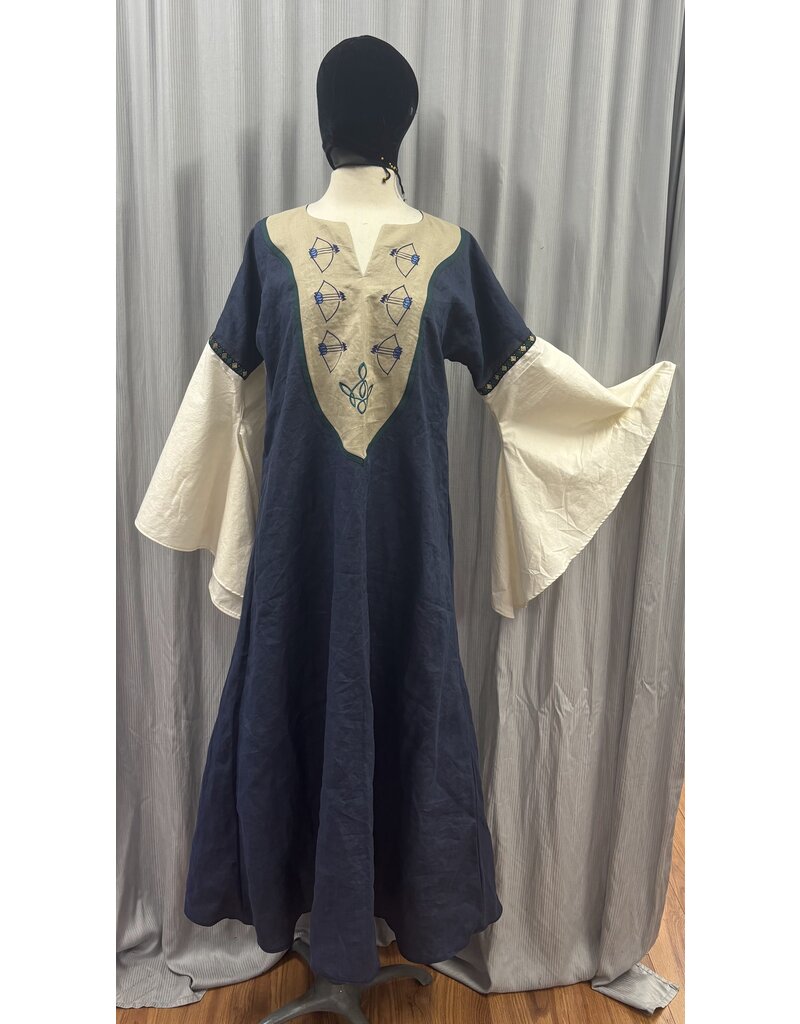Cloakmakers.com G1193 - Navy Blue Linen Gown W/ Archery Embroidery