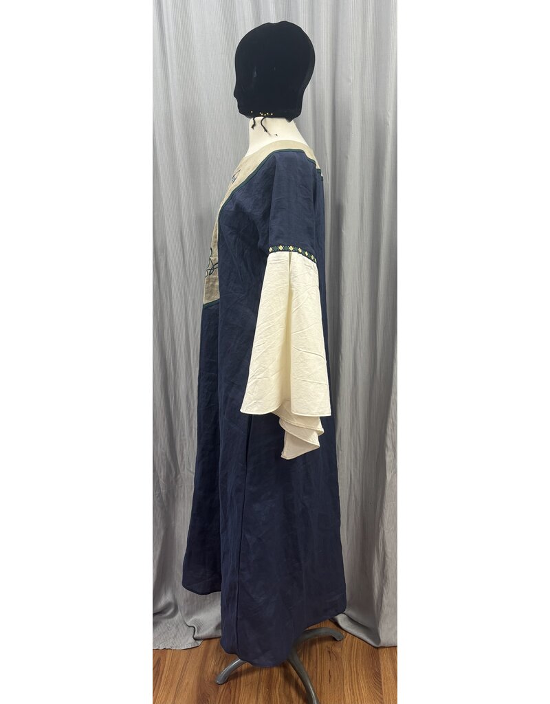Cloakmakers.com G1193 - Navy Blue Linen Gown W/ Archery Embroidery