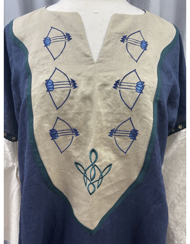Cloakmakers.com G1193 - Navy Blue Linen Gown W/ Archery Embroidery
