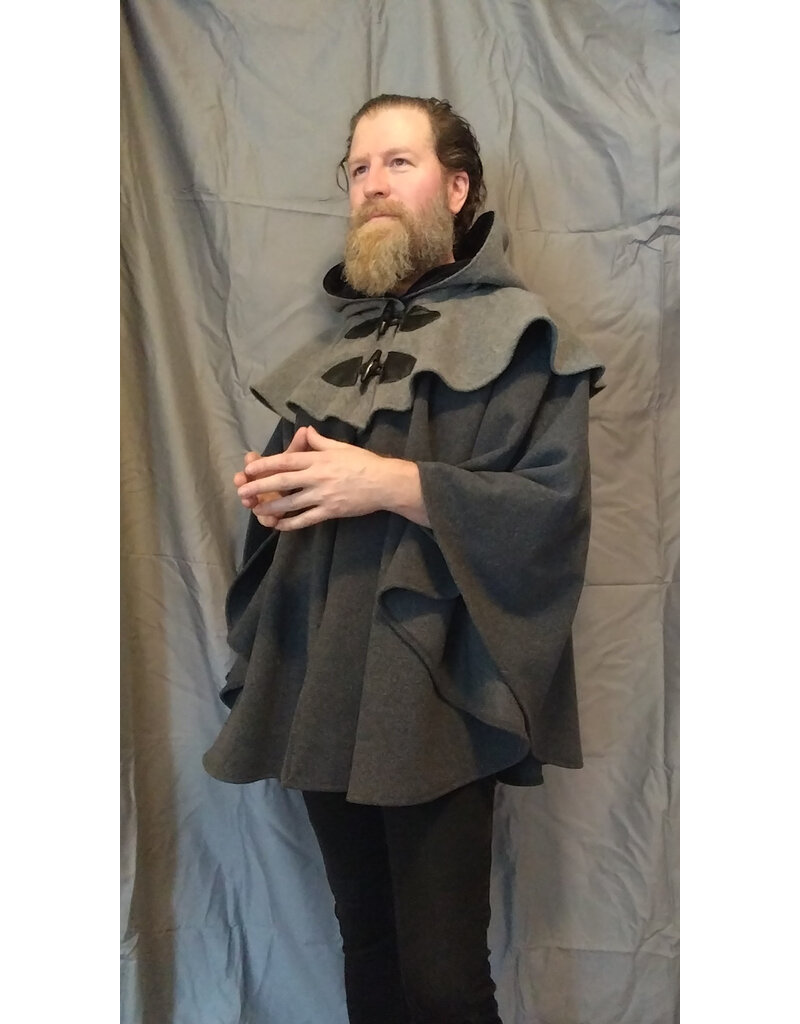 Cloakmakers.com 5541-Short Grey Wool Blend Cloak w/ Light Grey Mantel and Pockets