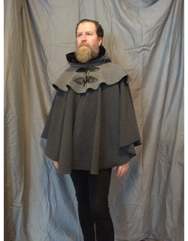 Cloakmakers.com 5541-Short Grey Wool Blend Cloak w/ Light Grey Mantel and Pockets