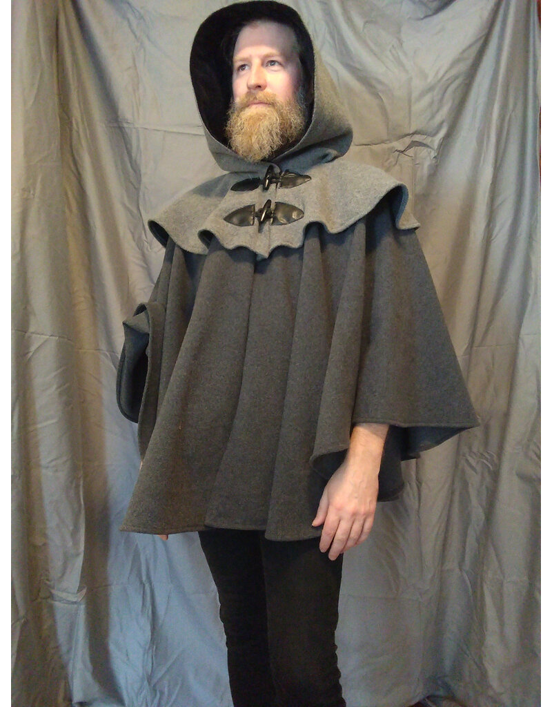 Cloakmakers.com 5541-Short Grey Wool Blend Cloak w/ Light Grey Mantel and Pockets