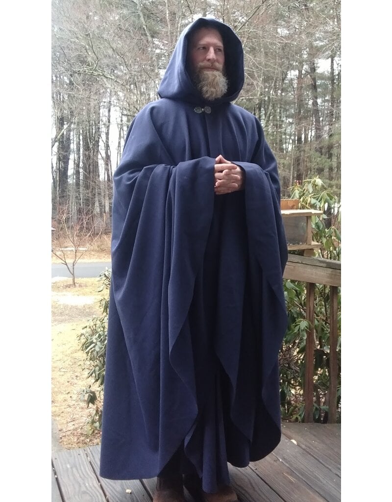Cloakmakers.com 5622-Dusty Royal Blue Wool Blend Cloak w/ Black Velvet Hood Lining
