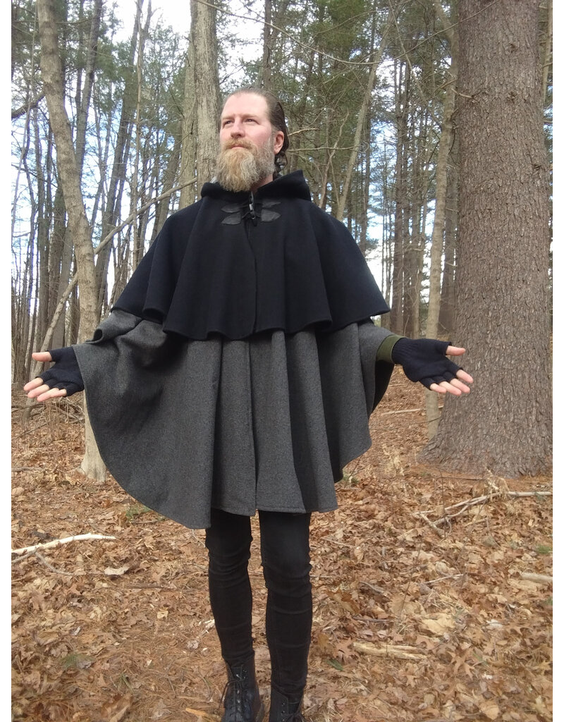 Cloakmakers.com 5481 - Washable Mantle Ruana Cloak w/ Grey Velvet Hood Lining
