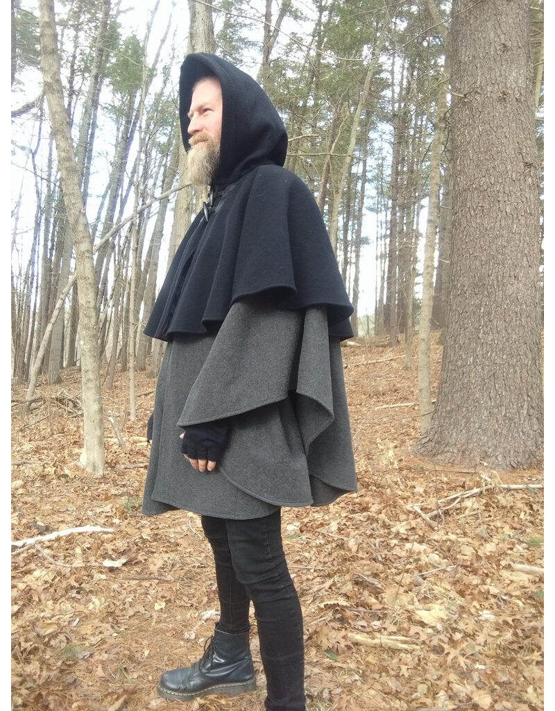 Cloakmakers.com 5481 - Washable Mantle Ruana Cloak w/ Grey Velvet Hood Lining