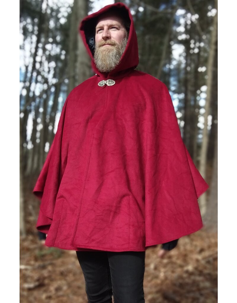 Cloakmakers.com 5623-Crimson Red 100% Wool Cloak w/ Black Velvet Hood Lining & Black Moleskin Pockets